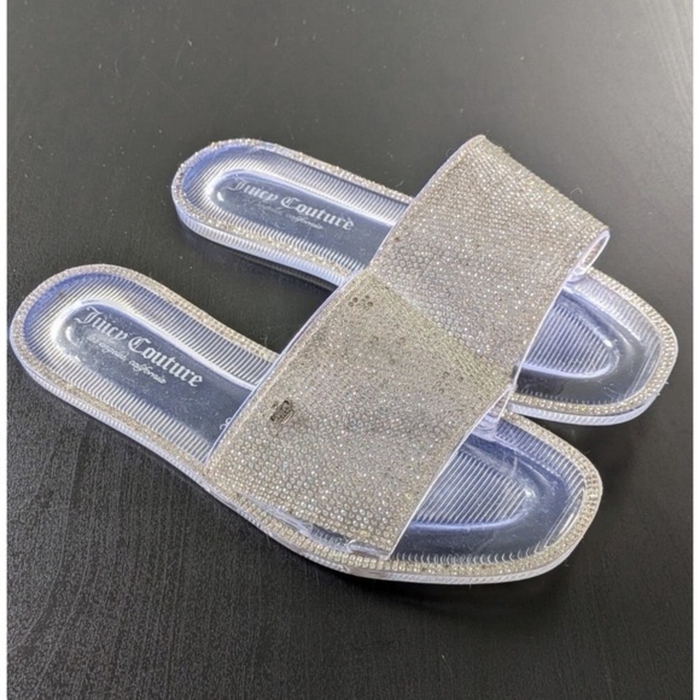 Juicy Couture Clear Sandals Slides Rhinestones Jelly Shoes Women's Size 7
